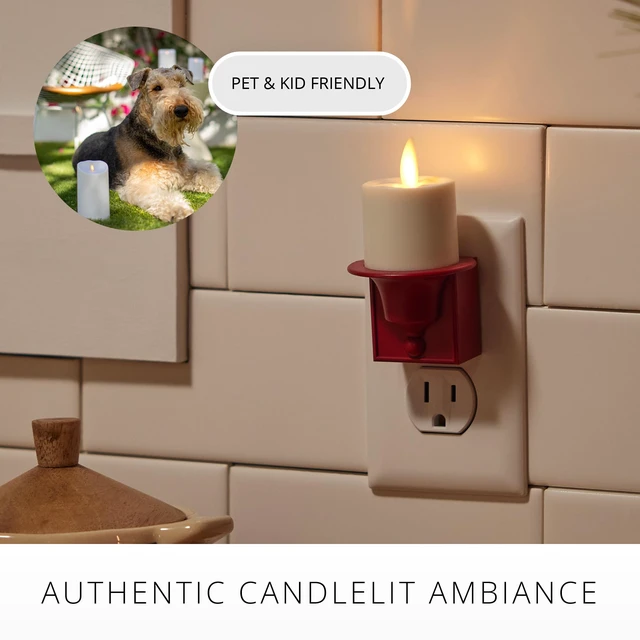 Alt view image 4 of 6 - Flameless Candle Nightlight w/Dusk to Dawn Light Dark Auto Sensor, Red Wall Plug Indoor Night LED Light w/Real-Flame Effect Technology, Bathroom Bedroom Hallway, No Remote Needed