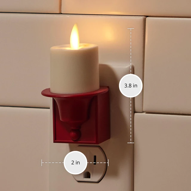 Alt view image 5 of 6 - Flameless Candle Nightlight w/Dusk to Dawn Light Dark Auto Sensor, Red Wall Plug Indoor Night LED Light w/Real-Flame Effect Technology, Bathroom Bedroom Hallway, No Remote Needed