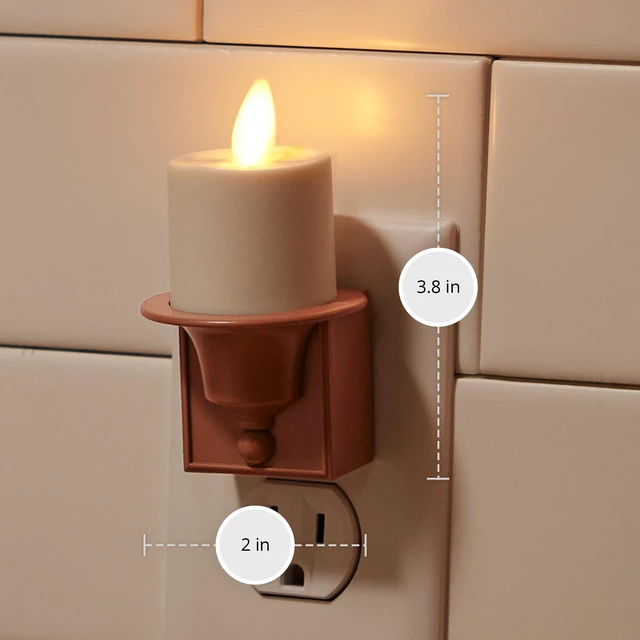 Alt view image 7 of 7 - Flameless Candle Nightlight w/Dusk to Dawn Light Dark Auto Sensor, Baked Clay Wall Plug Indoor Night LED Light w/Real-Flame Effect Technology, Bathroom Bedroom Hallway, No Remote Needed