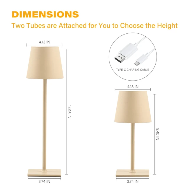 Alt view image 3 of 7 - 2 Pack Cordless Table Lamps, 3 Colors Stepless Dimming, 5000mAh Rechargeable Battery LED Desk Lamp for Bedroom/Couple Dinner/Desk/Cafe/Dining Room/Terrace