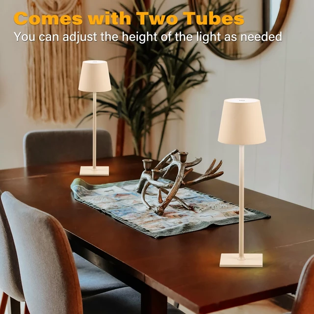 Alt view image 4 of 7 - 2 Pack Cordless Table Lamps, 3 Colors Stepless Dimming, 5000mAh Rechargeable Battery LED Desk Lamp for Bedroom/Couple Dinner/Desk/Cafe/Dining Room/Terrace