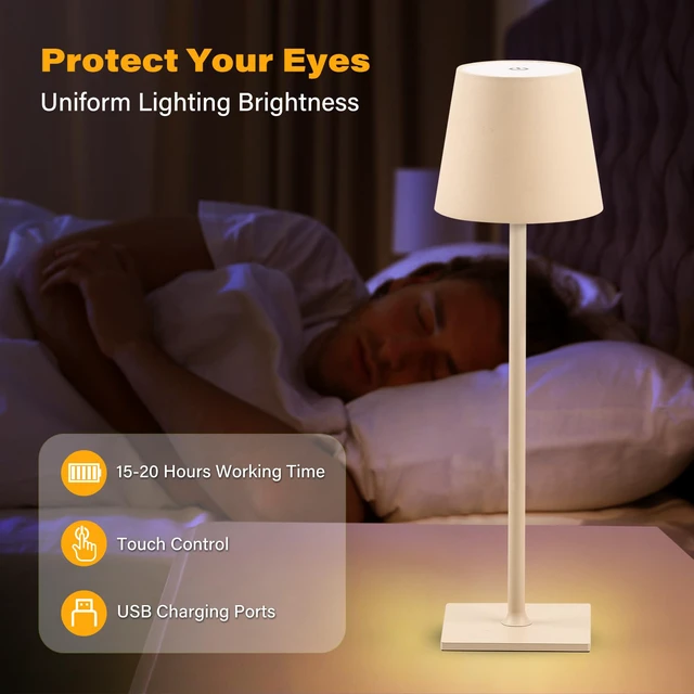 Alt view image 5 of 7 - 2 Pack Cordless Table Lamps, 3 Colors Stepless Dimming, 5000mAh Rechargeable Battery LED Desk Lamp for Bedroom/Couple Dinner/Desk/Cafe/Dining Room/Terrace