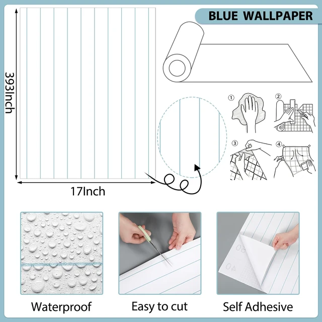 Alt view image 2 of 6 - Notebook Peel and Stick Wallpaper 17'' x 393'' Classroom Wallpaper Blue and White Notebook Bulletin Board Paper Decor Classroom Decor for Back to School Chalkboard Wall Poster Art Crafts