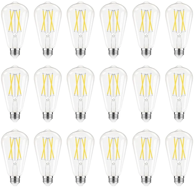 Main image of Dimmable Edison Bulbs 4000K Daylight White, E26 LED Bulb 60 watt Equivalent ST58 Vintage Light Bulbs, 600LM, 90+ CRI, E26 Base, Clear Glass, 18 Pack