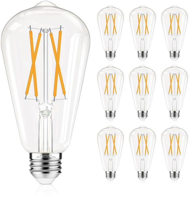 Main image of Dimmable Edison Bulbs 2700K Warm White, E26 LED Bulb 60 watt Equivalent ST58 Vintage Light Bulbs, 600LM, 90+ CRI, E26 Base, Clear Glass, 10 Pack