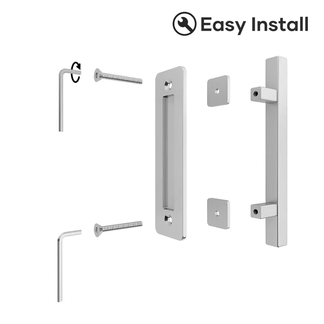 Alt view image 2 of 7 - 12" Stainless Steel Sliding Barn Door Pull Handle with Flush Hardware Set,Double Sided,Brushed Finish,Square,2 Pack