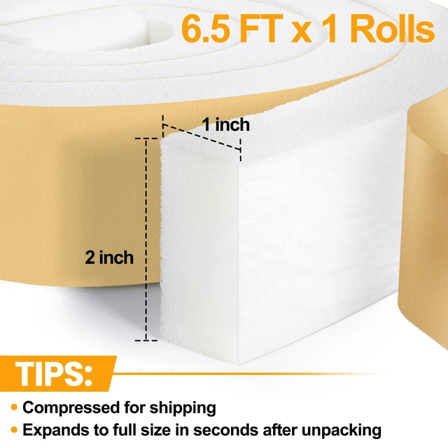 Alt view image 3 of 6 - High Density Foam Tape Air Conditioner Window Seal, 2x1 Inch Thick Foam Stripe with Adhesive for Window AC Insulation, Weather Stripping for Doors and Windows Insulation, AC Foam Tape, White
