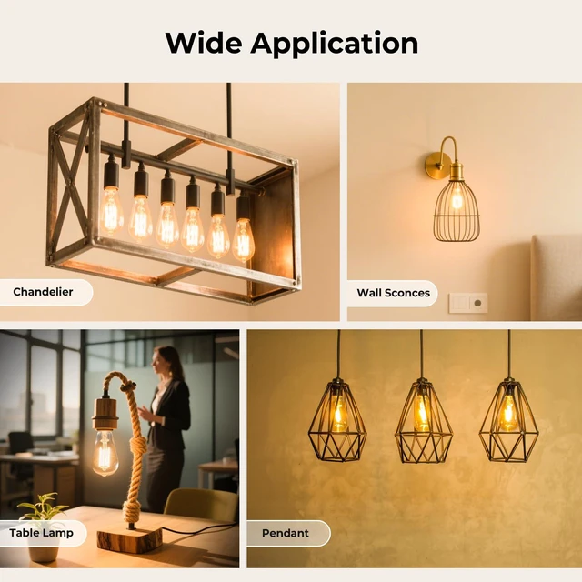 Alt view image 7 of 7 - Dimmable Edison Bulbs 2700K Warm White, E26 LED Bulb 60 watt Equivalent ST58 Vintage Light Bulbs, 600LM, 90+ CRI, E26 Base, Clear Glass, 18 Pack