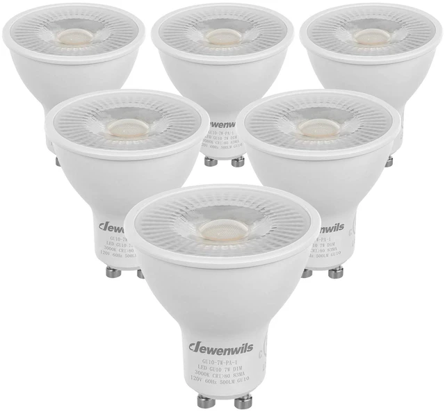 Main image of 6-Pack GU10 LED Bulb Dimmable Replacement for Track Lighting 3000K Warm White, 500LM, 7W (50W Equivalent) LED Light Bulb for Kitchen, Range Hood, Living Room, Bedroom