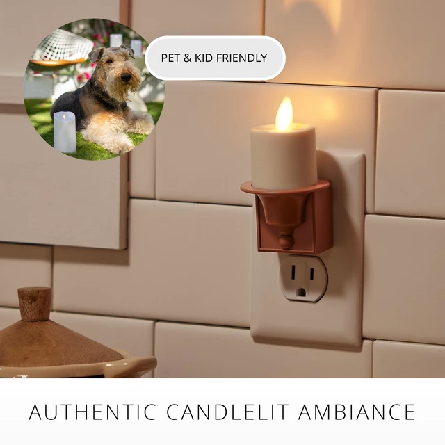 Alt view image 6 of 7 - Flameless Candle Nightlight w/Dusk to Dawn Light Dark Auto Sensor, Baked Clay Wall Plug Indoor Night LED Light w/Real-Flame Effect Technology, Bathroom Bedroom Hallway, No Remote Needed