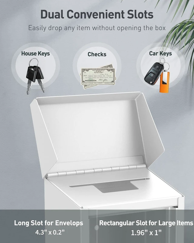 Alt view image 2 of 7 - Cash Box with Combination Lock, Wall Mounted Mailbox for Outside White Code Lock Box, Metal Donation Box with Top Slot, Suggestion Box for Office and Business