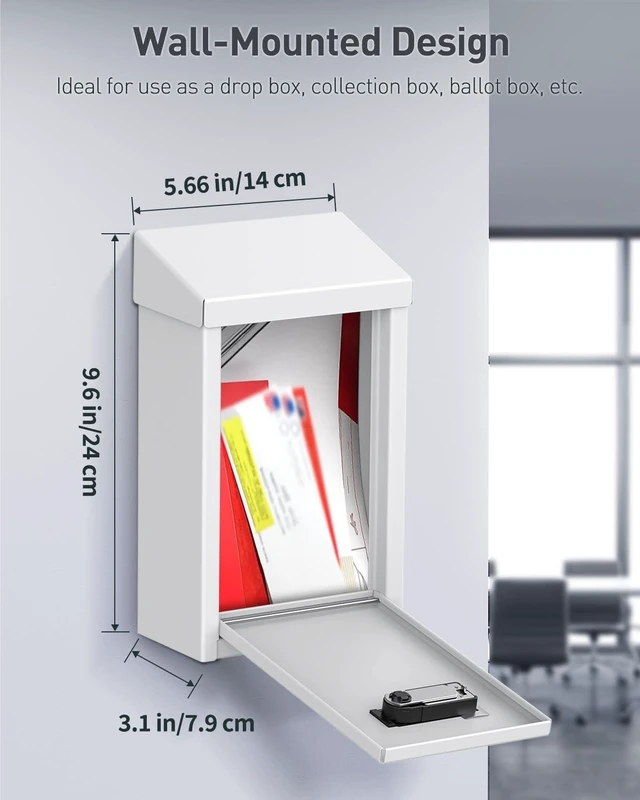 Alt view image 5 of 7 - Cash Box with Combination Lock, Wall Mounted Mailbox for Outside White Code Lock Box, Metal Donation Box with Top Slot, Suggestion Box for Office and Business