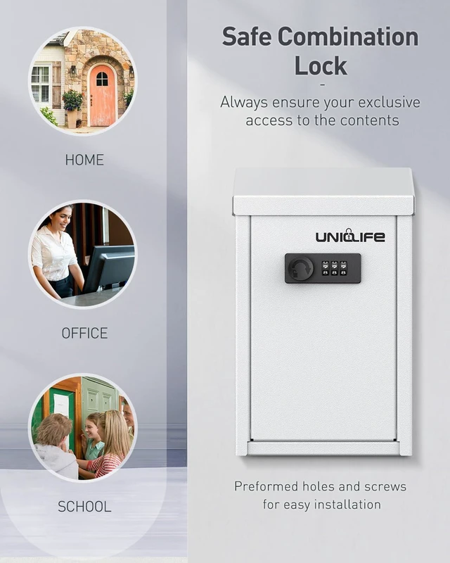 Alt view image 6 of 7 - Cash Box with Combination Lock, Wall Mounted Mailbox for Outside White Code Lock Box, Metal Donation Box with Top Slot, Suggestion Box for Office and Business