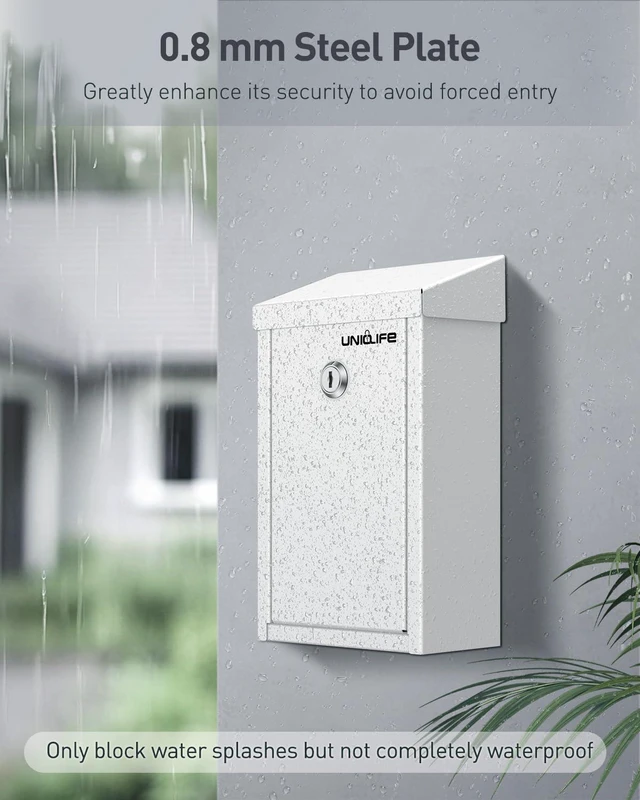 Alt view image 3 of 7 - White Metal Donation Box, Wall Mounted Mailbox for Outside Safe Suggestion Box with Key Lock, Steel Key Drop Box for Outside, Cash Box for Home Office and Business