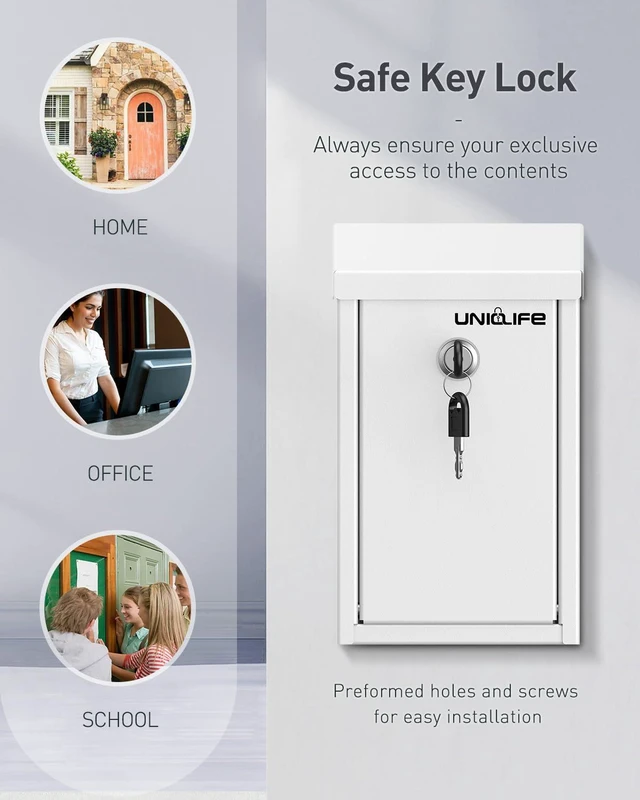 Alt view image 6 of 7 - White Metal Donation Box, Wall Mounted Mailbox for Outside Safe Suggestion Box with Key Lock, Steel Key Drop Box for Outside, Cash Box for Home Office and Business