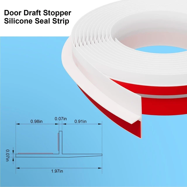 Alt view image 2 of 7 - T-Shaped Weather Stripping Seal, White Silicone, 1.97 in x 40 ft Flexible door seal strip covers door, window, and bathroom gaps; peel-and-stick design helps reduce drafts
