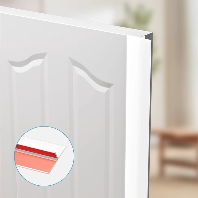Alt view image 7 of 7 - T-Shaped Weather Stripping Seal, White Silicone, 1.97 in x 40 ft Flexible door seal strip covers door, window, and bathroom gaps; peel-and-stick design helps reduce drafts