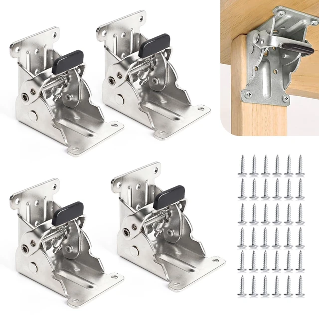 Main image of 4 Pack Locking Hinge for Folding Table Brackets (Silver) Heavy Duty Folding Table Leg Hinges 90 Degree Folding Leg Support Bracket for Table Legs Furniture