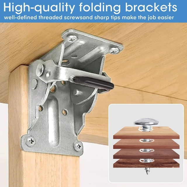 Alt view image 2 of 7 - 4 Pack Locking Hinge for Folding Table Brackets (Silver) Heavy Duty Folding Table Leg Hinges 90 Degree Folding Leg Support Bracket for Table Legs Furniture
