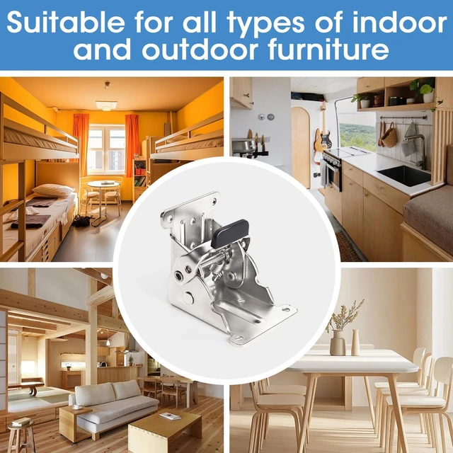 Alt view image 5 of 7 - 4 Pack Locking Hinge for Folding Table Brackets (Silver) Heavy Duty Folding Table Leg Hinges 90 Degree Folding Leg Support Bracket for Table Legs Furniture