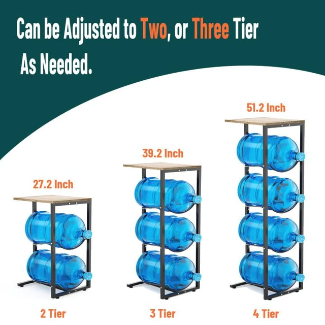 Alt view image 2 of 6 - 5 Gallon Water Jug Holder with Storage Shelve: 4 Tier Water Jug Stand Holder for 5 Gallon Water Dispenser- 5 Gal Water Bottle Storage Rack Organizer for Home Kitchen Garage