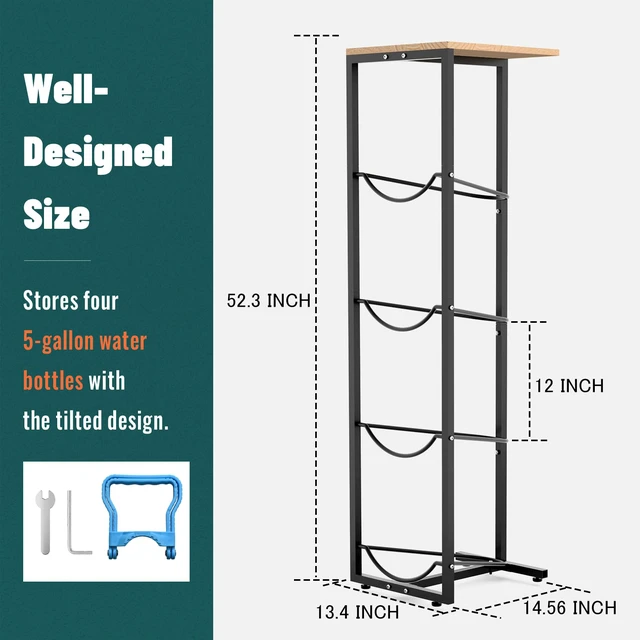 Alt view image 6 of 6 - 5 Gallon Water Jug Holder with Storage Shelve: 4 Tier Water Jug Stand Holder for 5 Gallon Water Dispenser- 5 Gal Water Bottle Storage Rack Organizer for Home Kitchen Garage