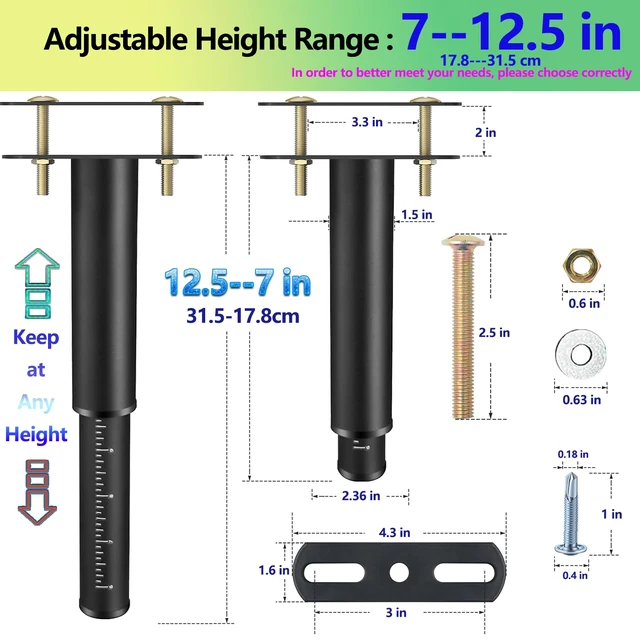 Alt view image 2 of 7 - 7-12.5.5in Bed Support Legs for Bed Frame Support,Slat Support 4PC Bed Frame Legs Length Adjust, Stabilizer for Under Bed,Bed Center Support,For Sagging or Tilted Bed Frame,Bed Slats Warped