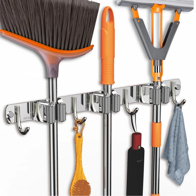 Alt view image 2 of 7 - 2 Pack Mop and Broom Holder Wall Mount for Kitchen Garden Garage Laundry Non-slip Broom Hanger, Stainless Steel, Heavy Duty Mop Broom Organizer, Laundry Room Organization and Storage, Silver, 3R4H