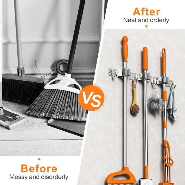 Alt view image 4 of 7 - 2 Pack Mop and Broom Holder Wall Mount for Kitchen Garden Garage Laundry Non-slip Broom Hanger, Stainless Steel, Heavy Duty Mop Broom Organizer, Laundry Room Organization and Storage, Silver, 3R4H