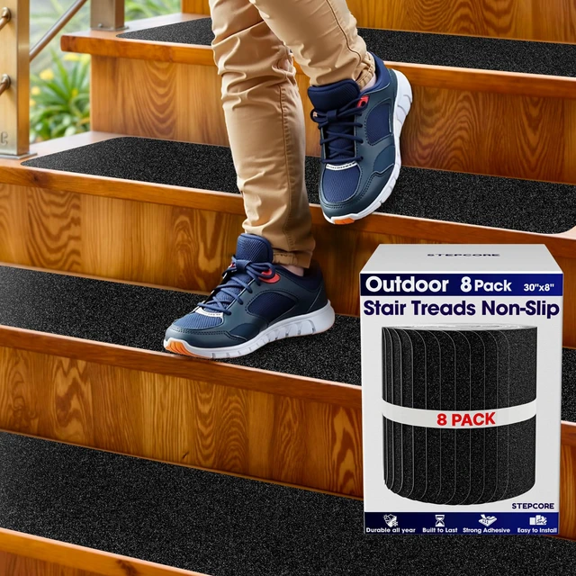 Main image of Outdoor Stair Treads Non Slip 30" x 8" 8-Pack Waterproof 80-Grit Grip Strips for Wooden Steps Anti Slip & Anti Skid Step Treads by