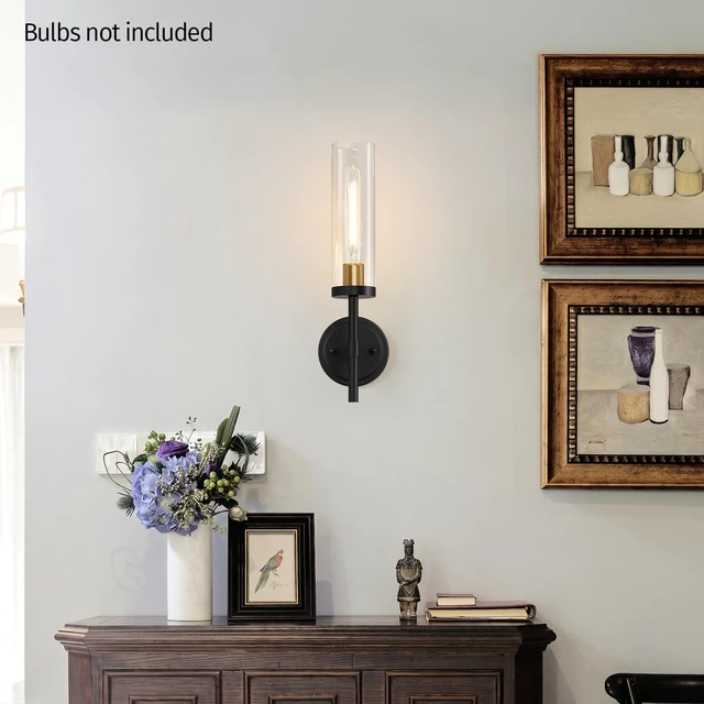 Alt view image 5 of 7 - Hardwired Wall Sconces, Black and Gold Bathroom Sconces with Clear Glass, Modern Wall Light Fixtures for Bathroom Mirror Vanity, Living Room, Bedroom, Hallway, Stairway, Cabinet, Foyer