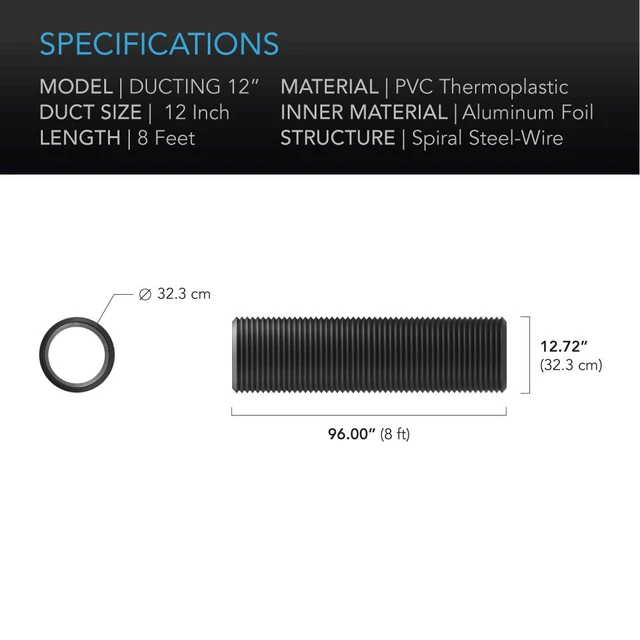 Alt view image 5 of 6 - Flexible 12-Inch Aluminum Ducting, 8-Feet Long Heavy-Duty 4-Layer Protection, Steel-Wire Spiral Structure, Flexible & Extendable, for Heating Cooling Ventilation & Exhaust