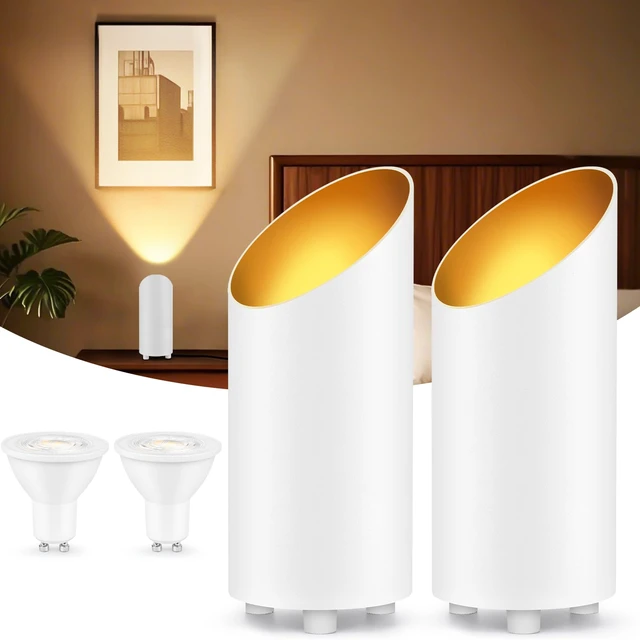 Main image of Uplighting Indoor, 7W Floor Can Lights with 2700K LED GU10 Bulbs 2 Pack IP44 Waterproof Uplights Spotlight for Dark Corner Sofa House Plant Wall Artwork Indoor, 6.5FT Plug Cord & Foot Switch