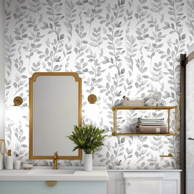 Alt view image 5 of 7 - Grey Leaf Peel and Stick Wallpaper Botanical 590L17.3W Modern Contact Paper for Cabinet Self-Adhesive Removable Wallpaper for Bedroom Decor Boho Contact Paper Bathroom Waterproof