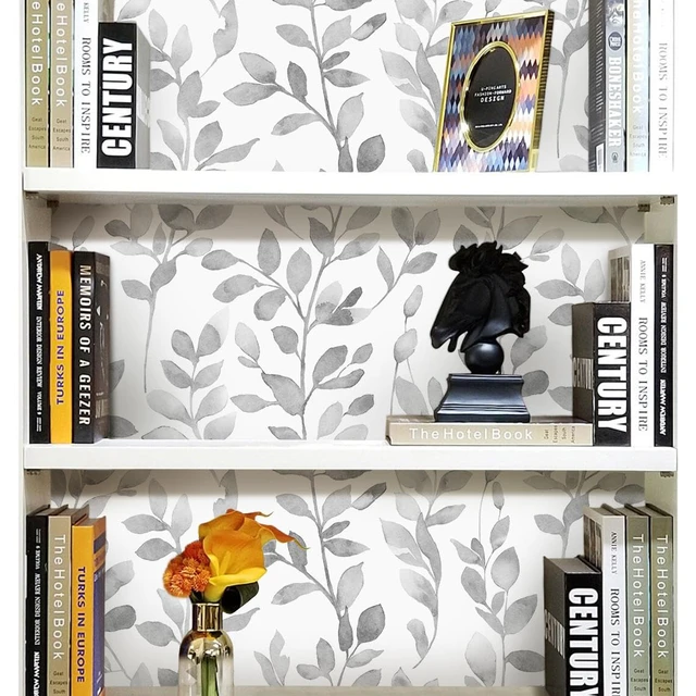 Alt view image 6 of 7 - Grey Leaf Peel and Stick Wallpaper Botanical 590L17.3W Modern Contact Paper for Cabinet Self-Adhesive Removable Wallpaper for Bedroom Decor Boho Contact Paper Bathroom Waterproof
