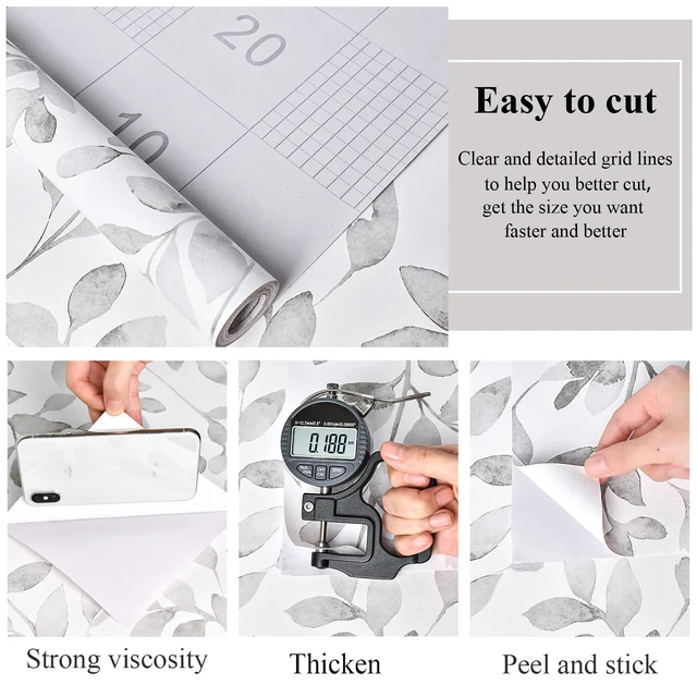 Alt view image 4 of 7 - Grey Leaf Peel and Stick Wallpaper Botanical 590L17.3W Modern Contact Paper for Cabinet Self-Adhesive Removable Wallpaper for Bedroom Decor Boho Contact Paper Bathroom Waterproof