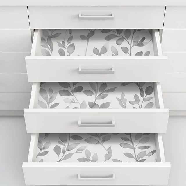 Alt view image 7 of 7 - Grey Leaf Peel and Stick Wallpaper Botanical 590L17.3W Modern Contact Paper for Cabinet Self-Adhesive Removable Wallpaper for Bedroom Decor Boho Contact Paper Bathroom Waterproof