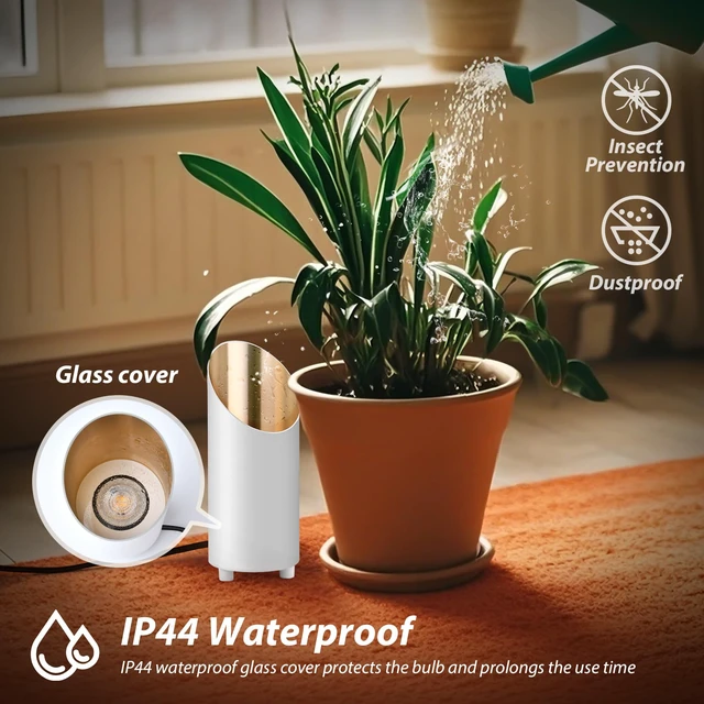 Alt view image 7 of 7 - Uplighting Indoor, 7W Floor Can Lights with 2700K LED GU10 Bulbs 2 Pack IP44 Waterproof Uplights Spotlight for Dark Corner Sofa House Plant Wall Artwork Indoor, 6.5FT Plug Cord & Foot Switch