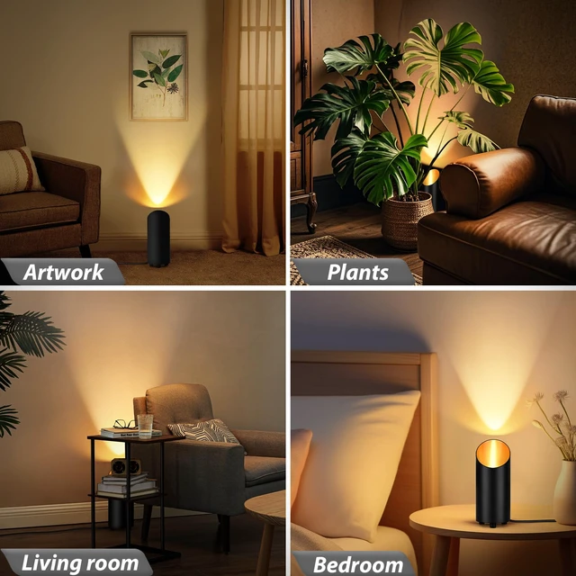 Alt view image 2 of 7 - Uplighting Indoor, 7W Floor Can Lights with 2700K LED GU10 Bulbs 2 Pack IP44 Waterproof Uplights Spotlight for Dark Corner Sofa House Plant Wall Artwork Indoor, 6.5FT Plug Cord & Foot Switch