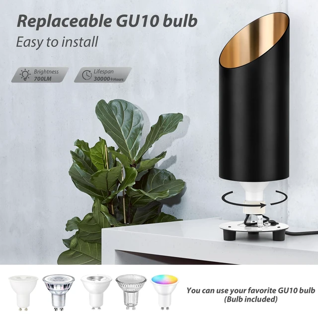 Alt view image 4 of 7 - Uplighting Indoor, 7W Floor Can Lights with 2700K LED GU10 Bulbs 2 Pack IP44 Waterproof Uplights Spotlight for Dark Corner Sofa House Plant Wall Artwork Indoor, 6.5FT Plug Cord & Foot Switch