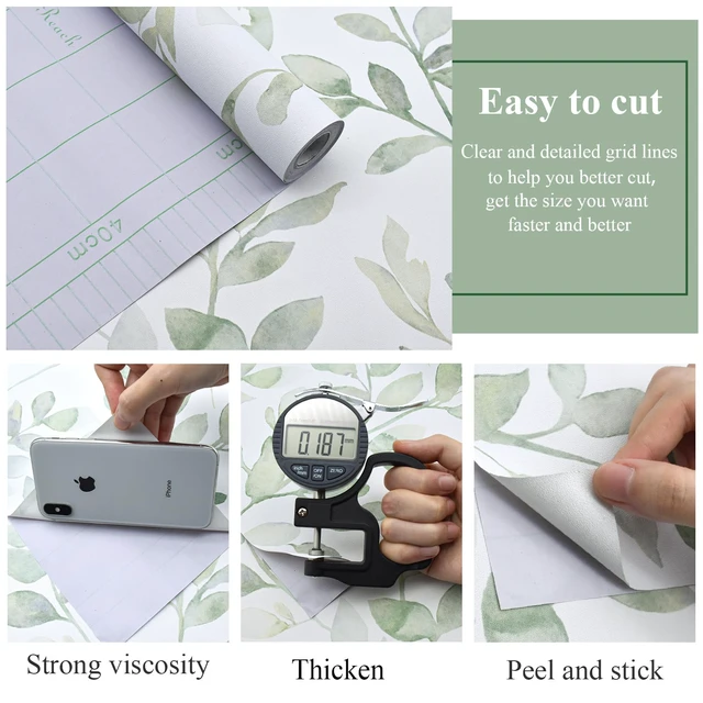 Alt view image 3 of 7 - Green Leaf Peel and Stick Wallpaper Botanical 590inL17.3inW Modern Contact Paper for Cabinet Self-Adhesive Removable Wallpaper for Bedroom Decor Boho Contact Paper Bathroom Waterproof