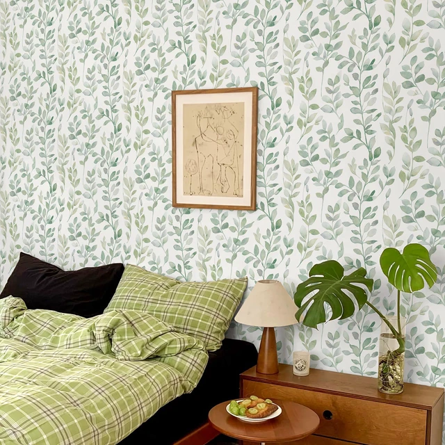 Alt view image 2 of 7 - Green Leaf Peel and Stick Wallpaper Botanical 590inL17.3inW Modern Contact Paper for Cabinet Self-Adhesive Removable Wallpaper for Bedroom Decor Boho Contact Paper Bathroom Waterproof