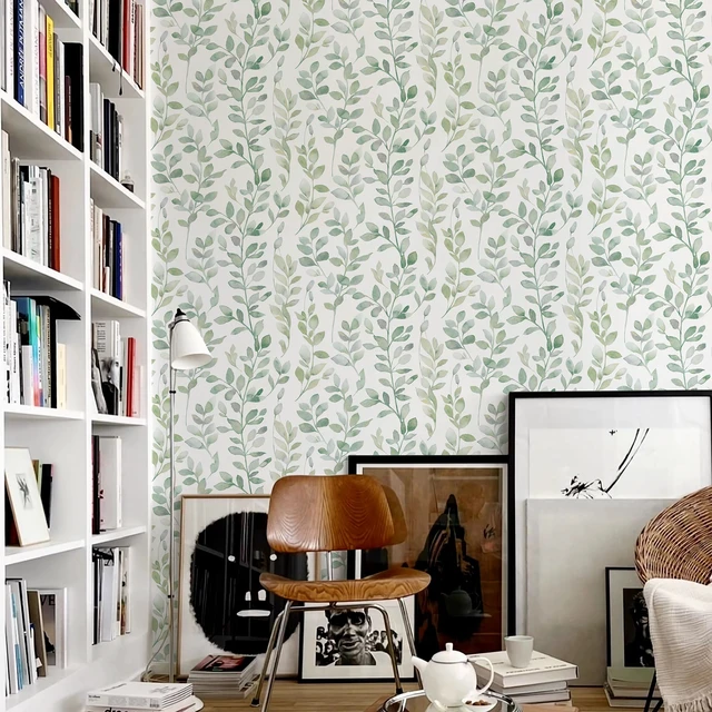 Alt view image 4 of 7 - Green Leaf Peel and Stick Wallpaper Botanical 590inL17.3inW Modern Contact Paper for Cabinet Self-Adhesive Removable Wallpaper for Bedroom Decor Boho Contact Paper Bathroom Waterproof
