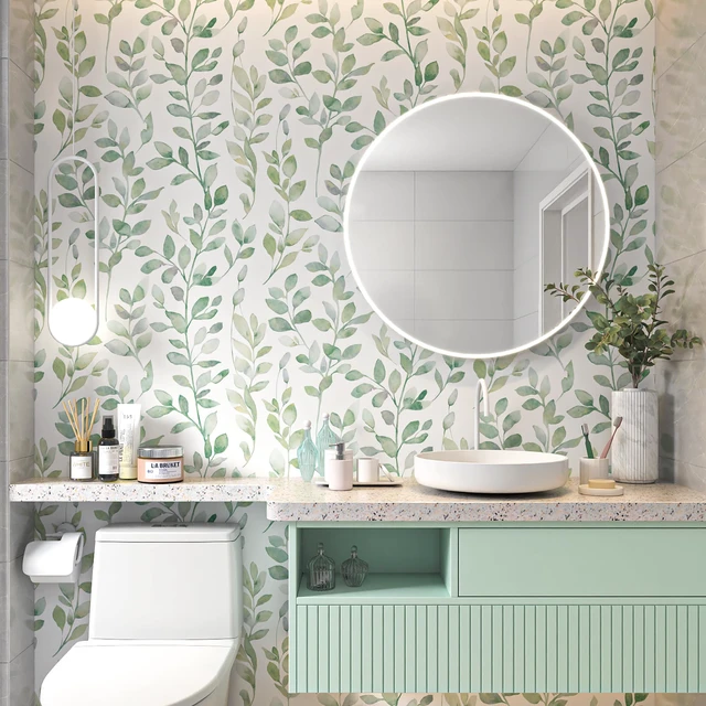 Alt view image 5 of 7 - Green Leaf Peel and Stick Wallpaper Botanical 590inL17.3inW Modern Contact Paper for Cabinet Self-Adhesive Removable Wallpaper for Bedroom Decor Boho Contact Paper Bathroom Waterproof