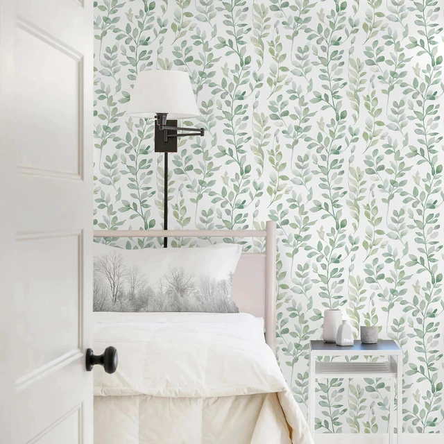 Alt view image 6 of 7 - Green Leaf Peel and Stick Wallpaper Botanical 590inL17.3inW Modern Contact Paper for Cabinet Self-Adhesive Removable Wallpaper for Bedroom Decor Boho Contact Paper Bathroom Waterproof