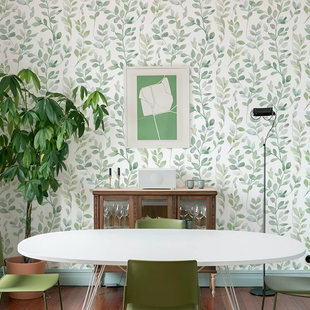 Alt view image 7 of 7 - Green Leaf Peel and Stick Wallpaper Botanical 590inL17.3inW Modern Contact Paper for Cabinet Self-Adhesive Removable Wallpaper for Bedroom Decor Boho Contact Paper Bathroom Waterproof