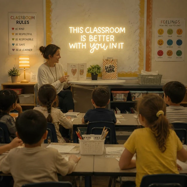 Alt view image 4 of 7 - This Classroom Is Better With You In It Neon Sign Dimmable Teacher LED Neon Light Classroom Decor Welcome Door Sign, Gift for Teacher (Warm White)