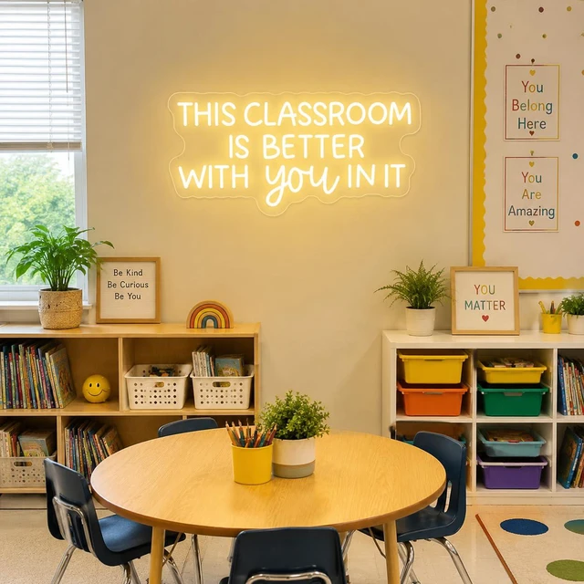 Alt view image 5 of 7 - This Classroom Is Better With You In It Neon Sign Dimmable Teacher LED Neon Light Classroom Decor Welcome Door Sign, Gift for Teacher (Warm White)