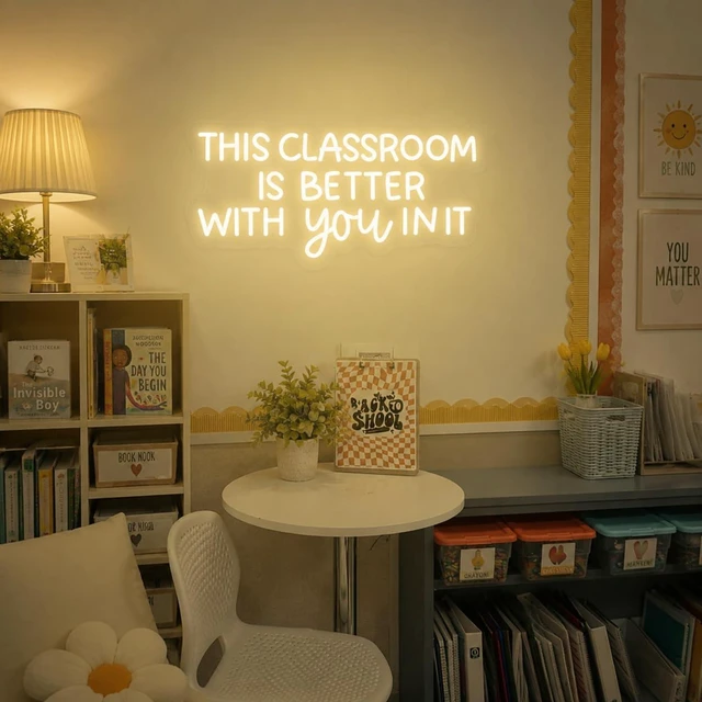 Alt view image 6 of 7 - This Classroom Is Better With You In It Neon Sign Dimmable Teacher LED Neon Light Classroom Decor Welcome Door Sign, Gift for Teacher (Warm White)