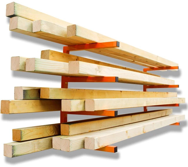 Main image of Wood Organizer and Lumber Storage Rack Wall Mount, Heavy Duty Metal Shelf with 4-Level Holds Up 800 LBS, Indoor & Outdoor Use - Orange